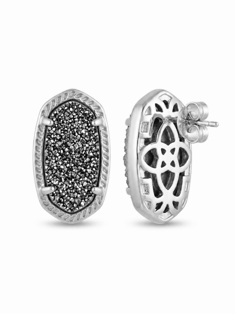 Kendra Scott Silver Tone Gray Druzy Crystal Pierced Earrings
